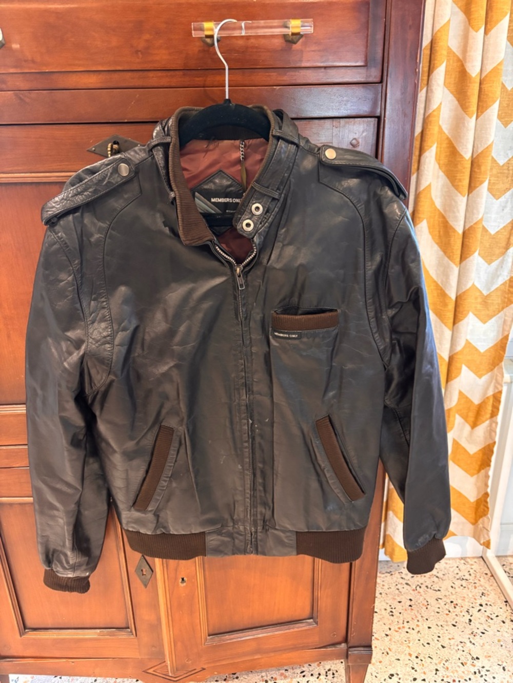 Vintage 80’s Members Only Dark Brown Leather Bomber Jacket